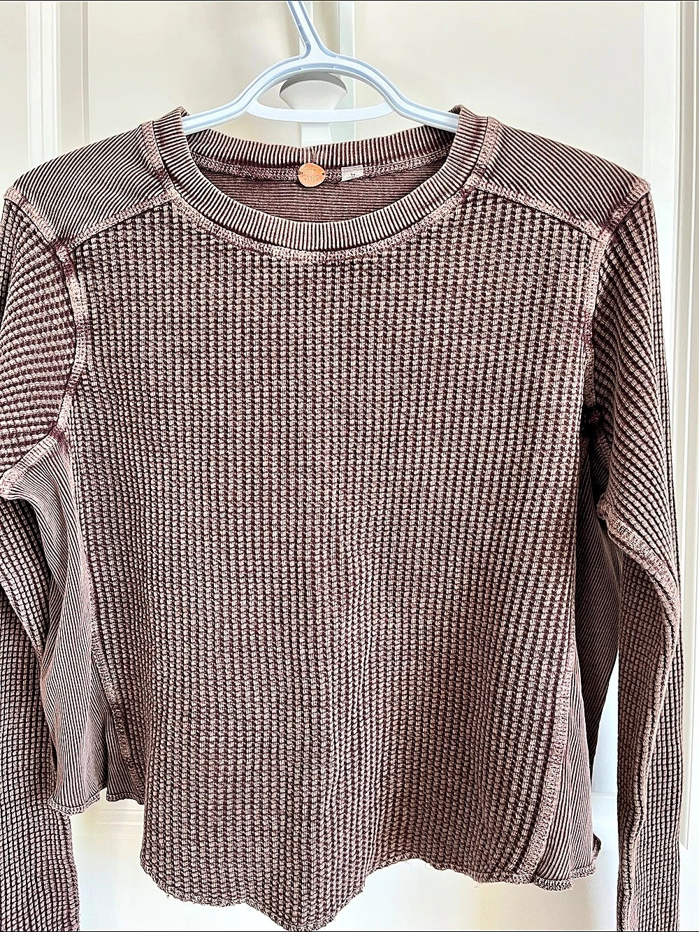 BNWOT Free People One- Textured Long Sleeve Top in Brown